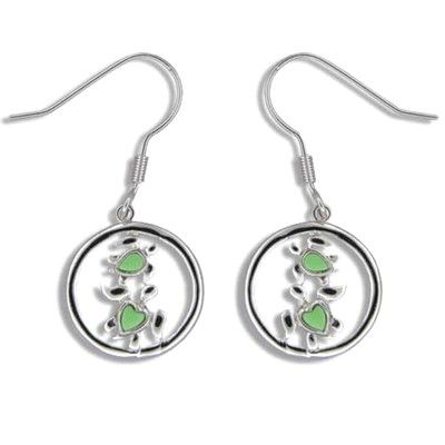 Sterling Silver Double Green Turquoise Hawaiian Honu in Circle Fish Wire Earrings