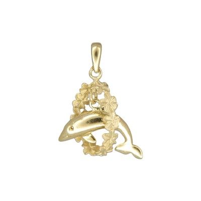 14kt Yellow Gold Jumping Dolphin with Leis Pendant