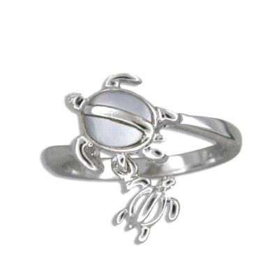 Sterling Silver Hawaiian Mother and Baby Honu White MOP Ring