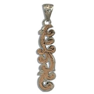 Fine Engraved Sterling Silver Rose Gold Coated Hawaiian Scroll Pendant