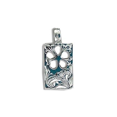 Fine Engraved Sterling Silver Cut-In Hawaiian Plumeria with Rectangle Shaped Pendant