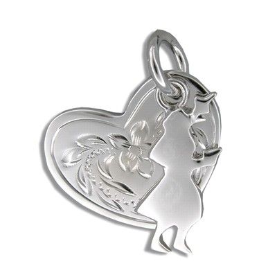 Sterling Silver Kahiko Heart with Hula Dancer Pendant