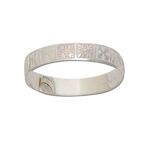 Sterling Silver 10mm Hawaiian Mixed Quilt Design Kids Bangle with Plain Edge 