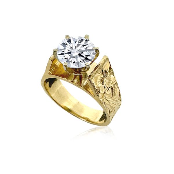14KT Gold Hawaiian French Mount Ring with Lab Diamond