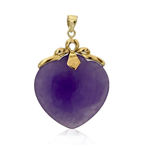 14KT Yellow Gold Fancy Bail with Peach Shaped Purple Jade Pendant