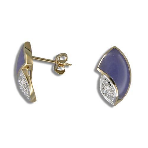 14KT Yellow Gold Hawaiian Purple Jade Shell Earrings with Diamond