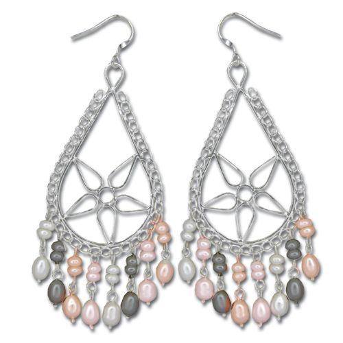 Sterling Silver Mixed-Color Fresh Water Pearl Statement Earrings