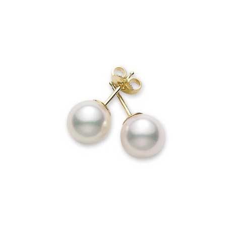 14KT Yellow Gold AAA Round Pearl Stud Earrings