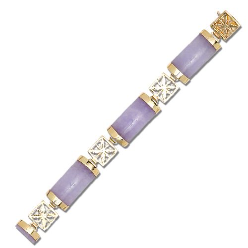 14KT Yellow Gold Hawaiian Quilt Filigree with Purple Jade Bracelet 