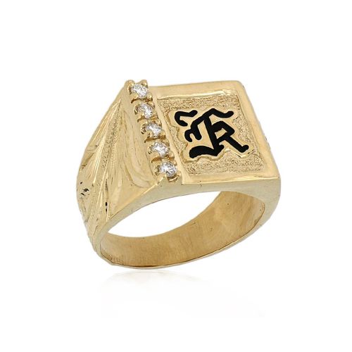 14KT Yellow Gold Hawaiian Men's Initial Ring with Diamond