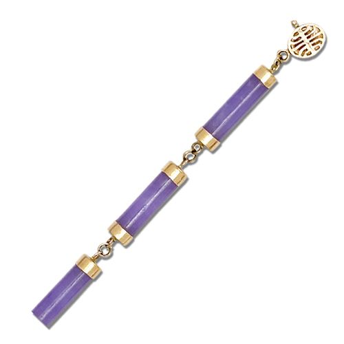 14KT Yellow Gold Longevity Purple Jade Tube Bracelet