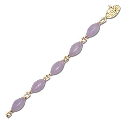 14KT Yellow Gold Marquise Shaped Purple Jade Bracelet