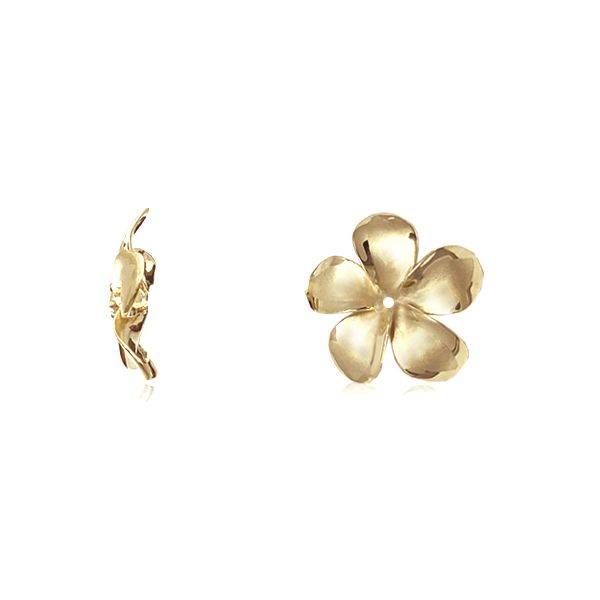 14KT Gold Classic 14mm Plumeria Pierced Earrings Jacket