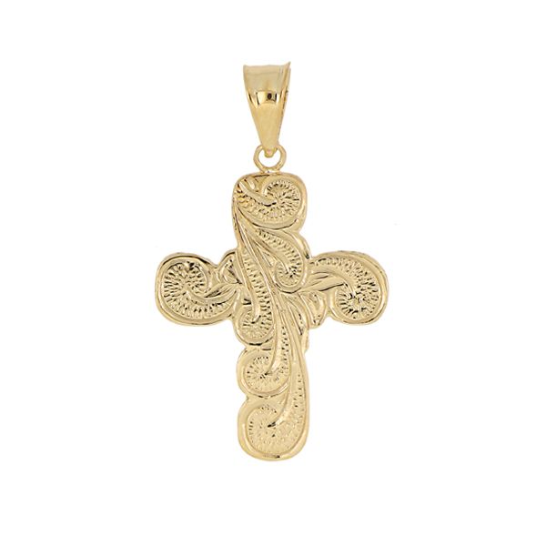 14KT Yellow Gold Large Hand Scrolled Cross Pendant