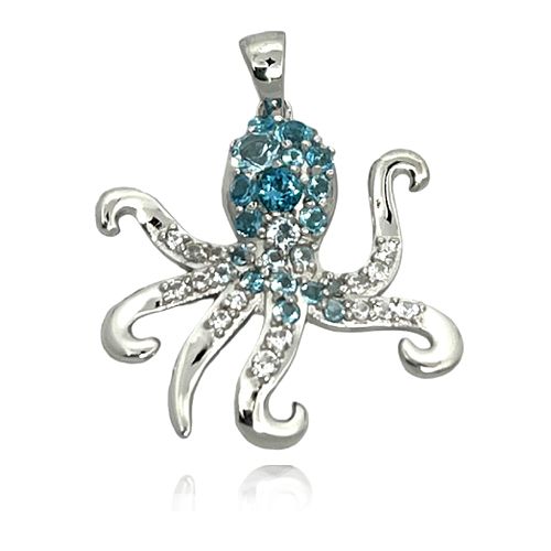 Sterling Silver Mixed Shades Blue Topaz Optopus Pendant