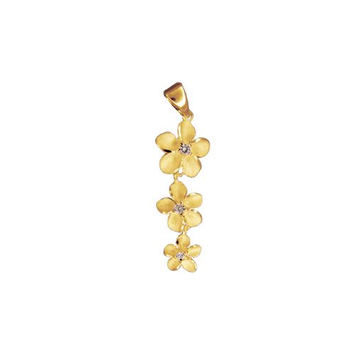 14kt Yellow Gold Past Present and Future Plumeria with CZ Pendant 