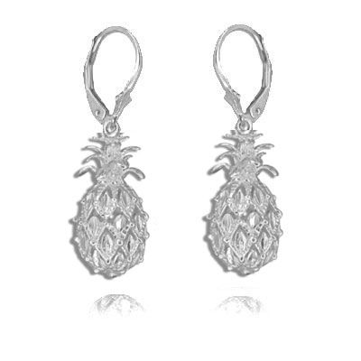 Sterling Silver Hawaiian (M) Pineapple Earrings with Lever Back