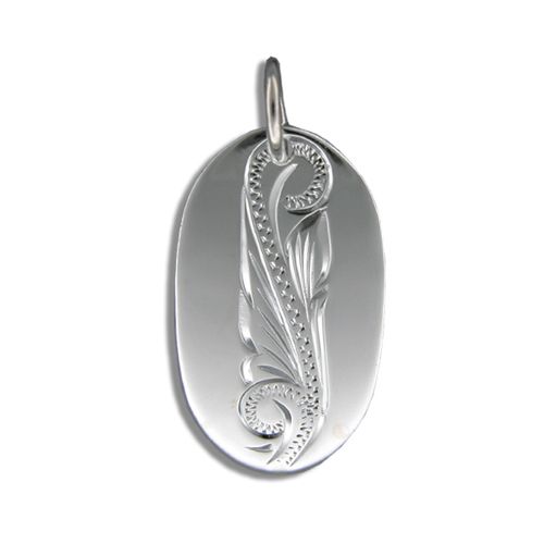 Sterling Silver Hawaiian Dog Tag Pendant with Scroll Designs