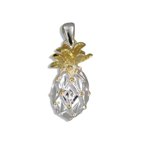 Sterling Silver Two Toned Hawaiian Pineapple Pendant (L)