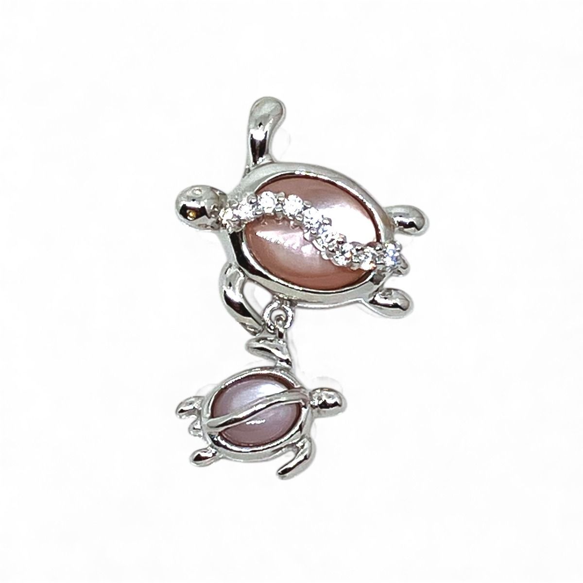 Sterling Silver Mother and Baby Honu  with Inlay Pink Mother of Pearl shell