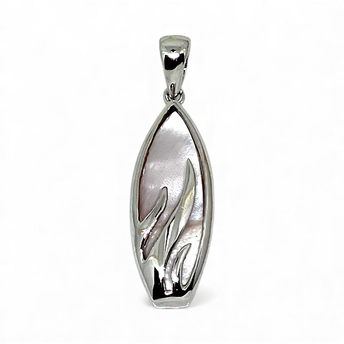 Sterling Silver Surf Board Pendant with Pink Mother of Pearl