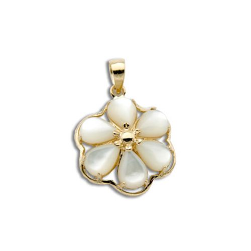 14KT Yellow Gold Six-Petal Plumeria with Mother of Pearl Pendant 