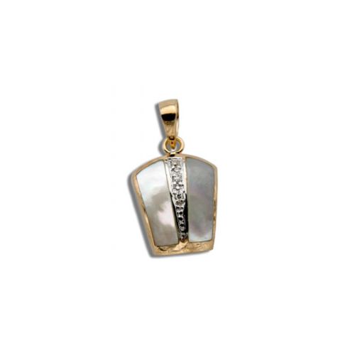 14KT Yellow Gold Bar with Diamond and MOP (Mother of Pearl Shell) Pendant