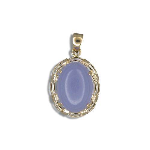 14KT Gold Cut-In Rope Design with Oval Shaped Purple Jade Pendant