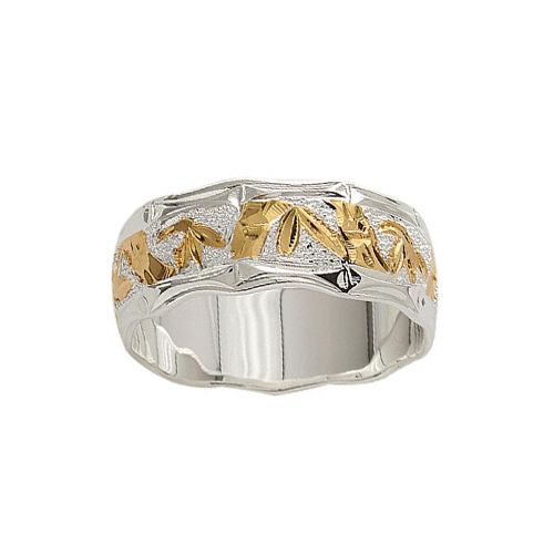 Sterling Silver 8MM Hawaiian Two Tone Bamboo Design Ring