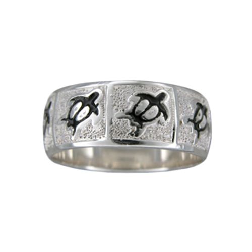 Sterling Silver 8MM Hawaiian Black Enamel HONU Ring 
