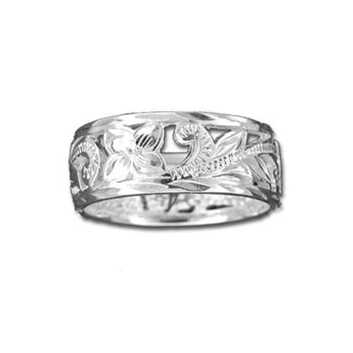 Sterling Silver 8MM Cut In Hawaiian Filigree Design Ring Band