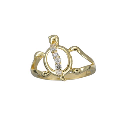 Sterling Silver Yellow Gold Coated Cut-Out Hawaiian HONU Ring with Clear CZ
