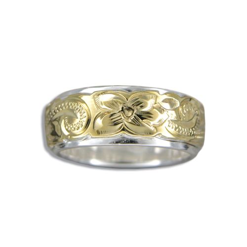 Sterling Silver and Yellow Hawaiian Plumeria and Scroll Ring