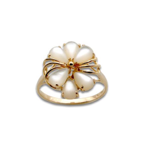 14KT Yellow Gold Fancy Six-Petal Plumeria with MOP (Mother of Pearl Shell) Ring