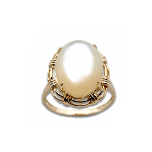 14KT Yellow Gold Cut-In Rope Design with Oval Shaped MOP (Mother of Pearl Shell) Ring