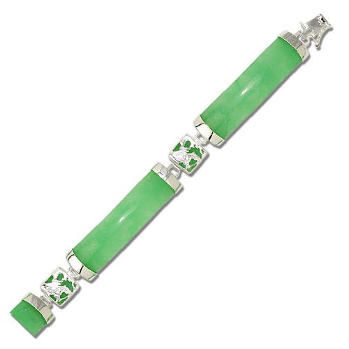 Sterling Silver Dragon Filigree with Green Jade Bracelet 