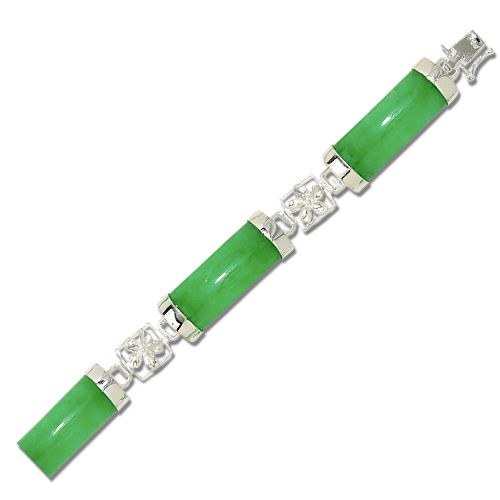 Sterling Silver Plumeria with Green Jade Bracelet