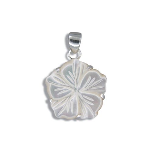 Sterling Silver Hawaiian Plumeria 18mm MOP (Mother of Pearl Shell) Pendant 
