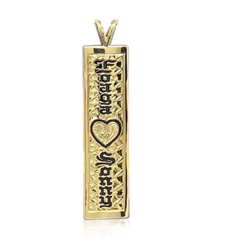 14K Yellow Gold Custom Hawaiian Vertical Pendant with Heart and Two Names