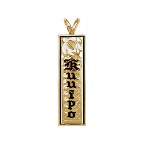 14KT Yellow Gold Honu Vertical Pendant with Black Border