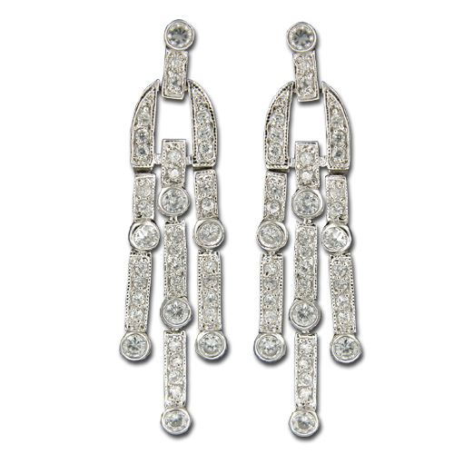 Sterling Silver Bar and Ball with Clear CZ Drop Earrings 