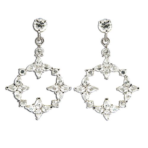 Sterling Silver Clear CZ Flower Design Post Earrings 