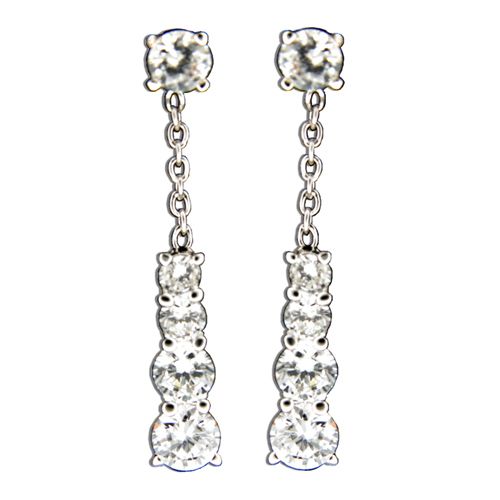 Sterling Silver Clear CZ with Dangling Triangle Drop Earrings 