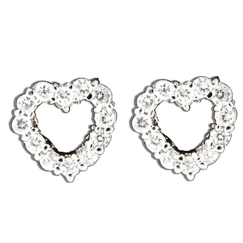 Sterling Silver Open Heart with Clear CZ Post Earrings