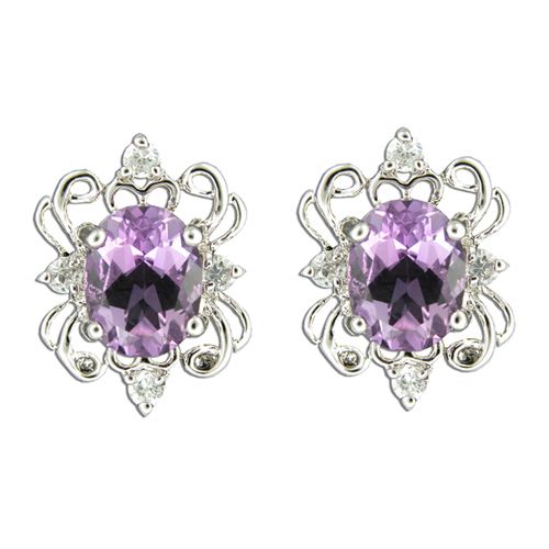 Sterling Silver Double Crown Design with Clear and Amethyst Purple CZ Post Earrings 