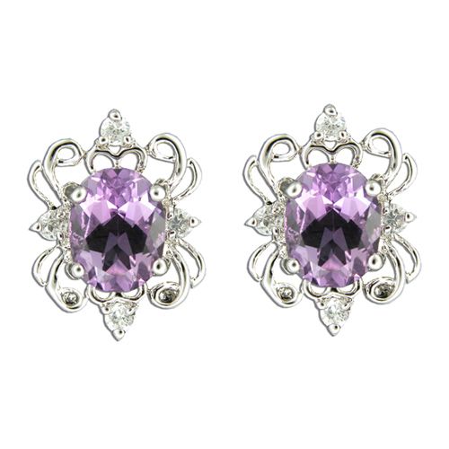 Sterling Silver Double Crown Design with Clear and Amethyst Purple CZ Post Earrings