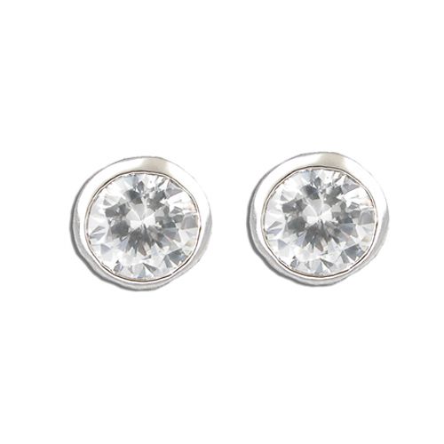 Sterling Silver Bezel Set Round CZ Pierced Earrings