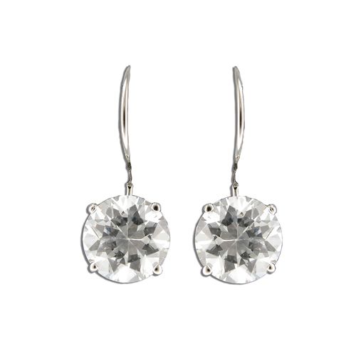 Sterling Silver Round-Cut Clear CZ Fish Wire Earrings 