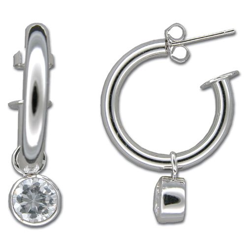 Sterling Silver Hoop Design with Clear CZ Earrings 