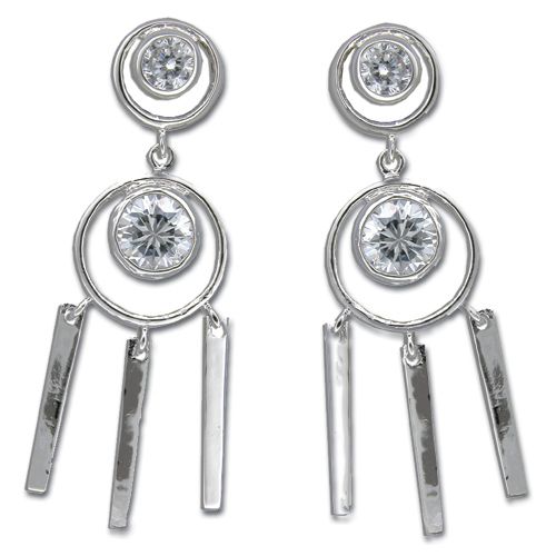 Sterling Silver Dream Catcher Design with Clear CZ Earrings 